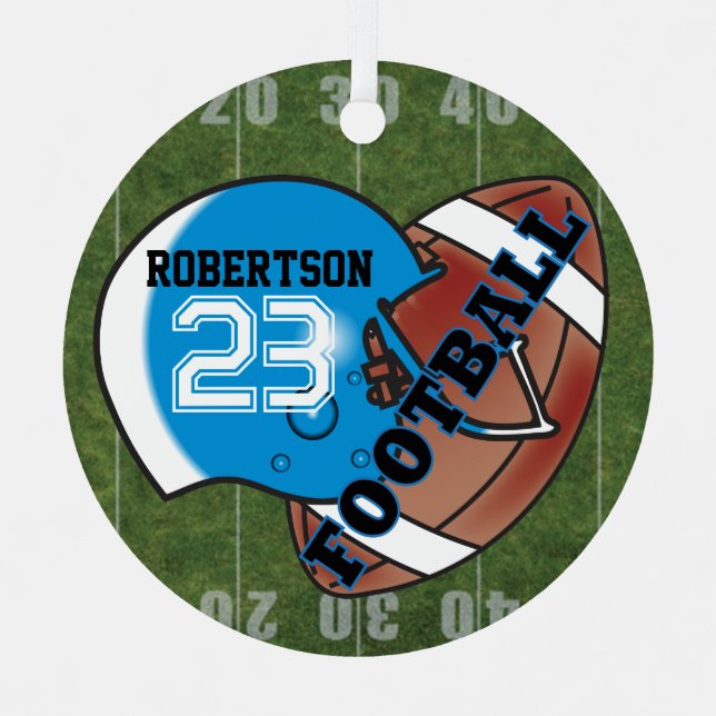 Blue Helmet with a Football Metal Tree Decoration (Front)