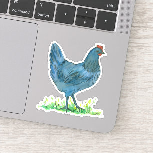 Blue Hen Chicken Watercolor Bird Vinyl Contour