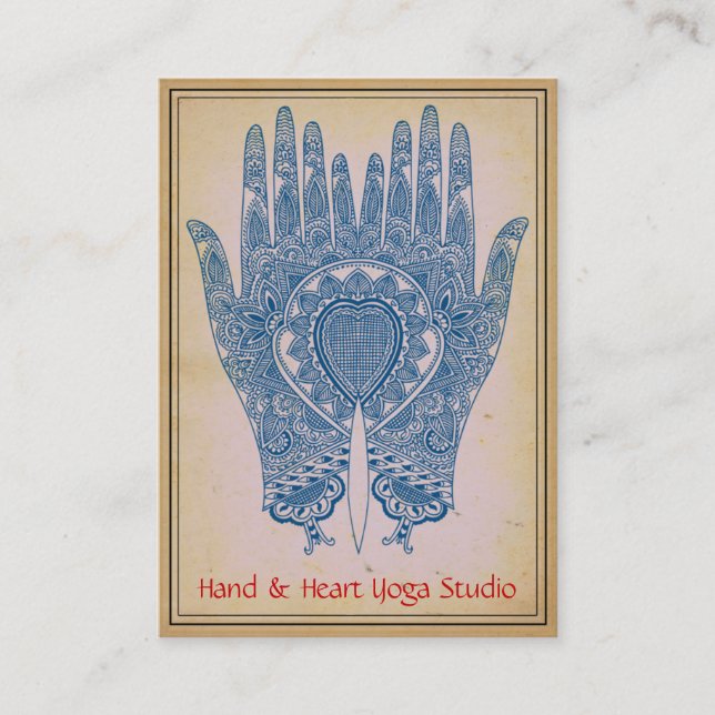 Blue Henna Hands Yoga Studio Business Card (Front)