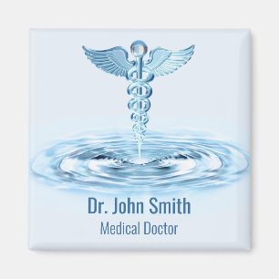 Blue Hermes Rod Caduceus Medical Water Ripples Magnet
