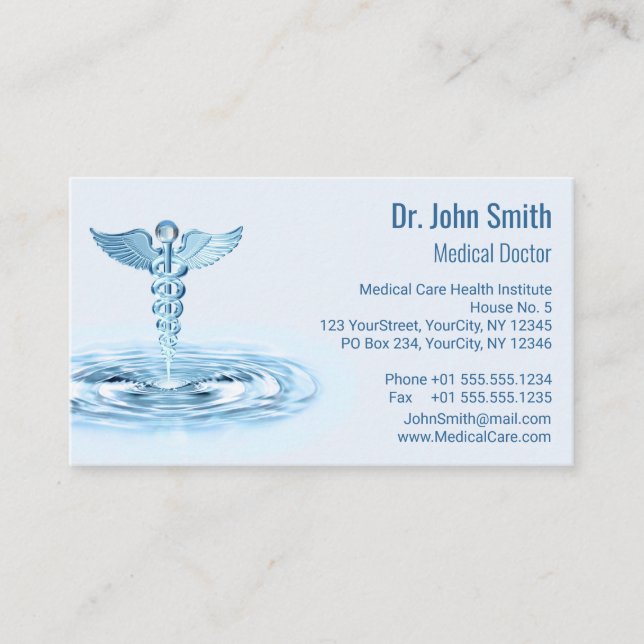 Blue Hermes Rod Caduceus Water Ripples Medical Appointment Card (Front)