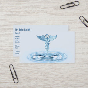 Blue Hermes Rod Caduceus Water Ripples Medical Business Card