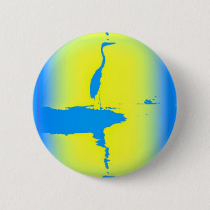 blue heron at sunrise 6 cm round badge