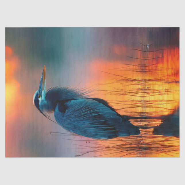 Blue Heron at Sunrise Decoupage Tissue Paper (Front)