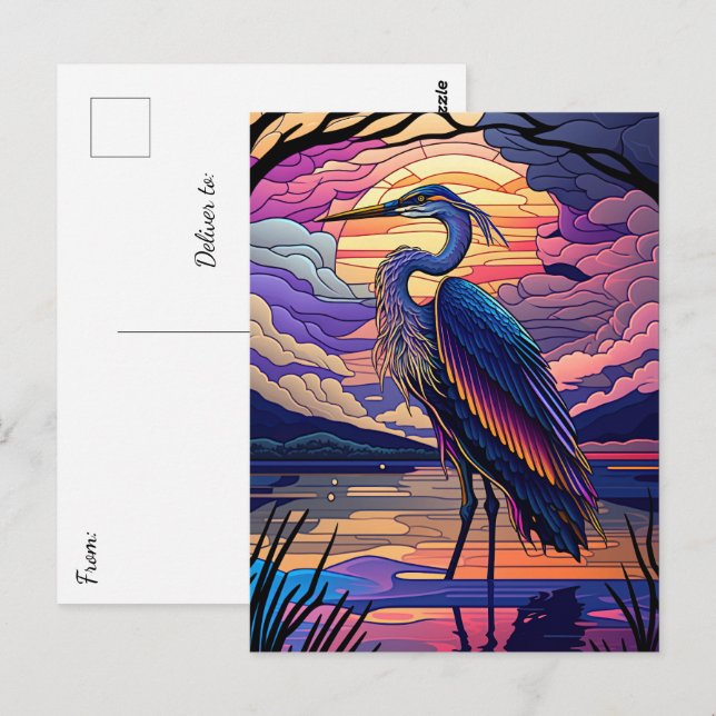Blue Heron at Sunset Postcard (Front/Back)