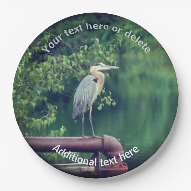 Blue Heron Bird Nature Personalised Party  Paper Plate (Front)