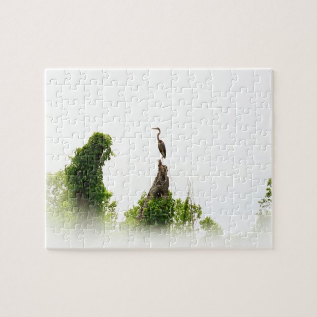 Blue Heron Bird Perched on a Tree Nature Art Jigsaw Puzzle (Horizontal)
