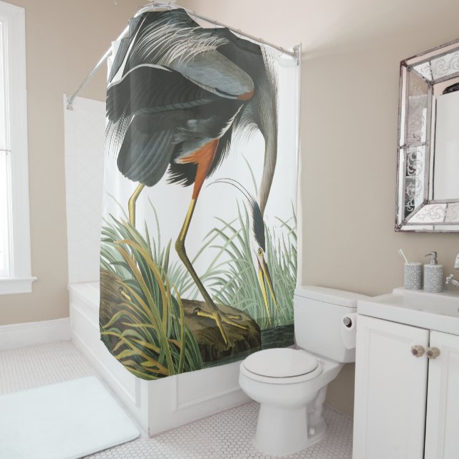 Blue Heron Birds Audubon Wildlife Shower Curtain (In Situ)