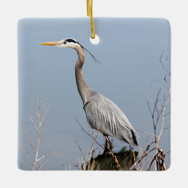 Blue Heron Ceramic Christmas Ornament (Front)