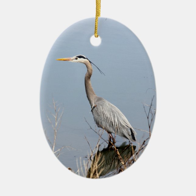 Blue Heron Ceramic Christmas Ornament (Front)