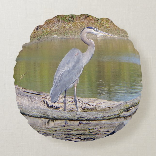 Blue Heron double sided round pillow (Front)