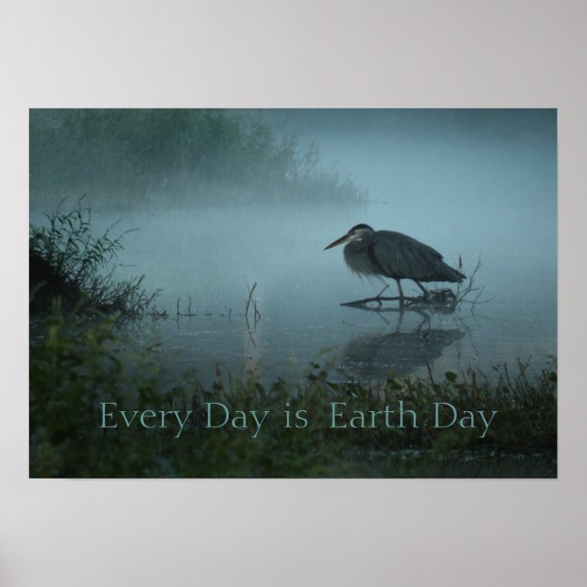 Blue Heron Earth Day Poster Print (Front)