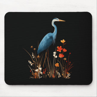 Blue Heron Floral Wildflower Bird Watching Mouse Mat