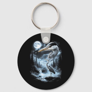 Blue Heron Howling At Moon 90s Retro Bird Key Ring