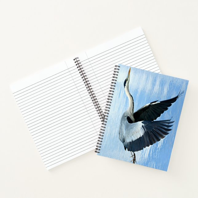 Blue Heron in Flight Over Water Notebook (Inside)