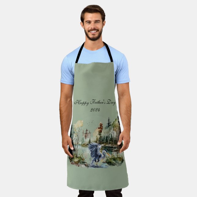 Blue Heron In Lake Happy Father's Day  Apron (Worn)