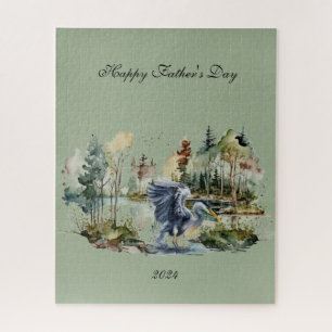Blue Heron In Lake  Happy Father's Day Puzzle