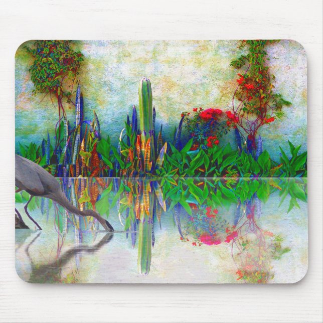 blue heron in my mexican garden mouse mat (Front)