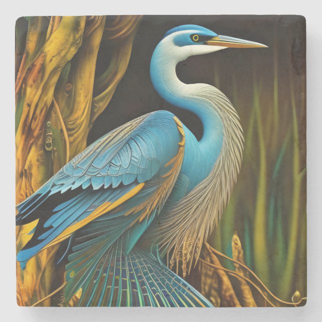 Blue Heron in Reeds  Stone Coaster (Front)