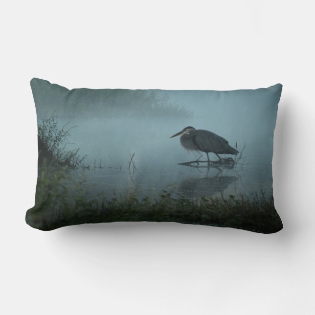 Blue Heron Morning Lumbar Style Pillow (Front)