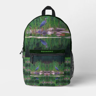 Blue Heron Nature Painting Personalised Printed Backpack