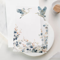 Blue Heron Pastel Leaves Wedding Vellum