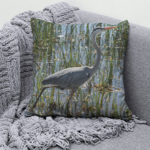 Blue Heron Photograph Wetlands Wildlife Photo Cushion