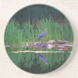 Blue Heron Pond Reflection Animal Coaster