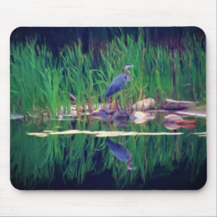 Blue Heron Reflections Animal Art  Mouse Mat