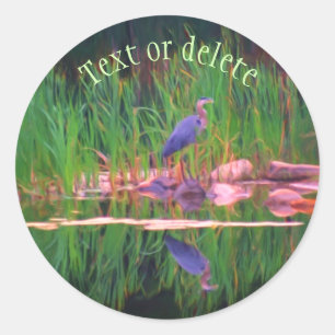 Blue Heron Reflections Animal Art Personalised Classic Round Sticker