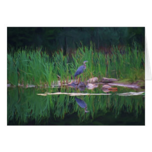 Blue Heron Reflections Animal Painting Card