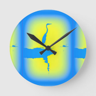 blue heron round clock