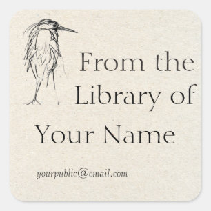 Blue Heron Sketch Bookplate Square Sticker