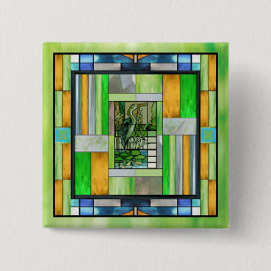 Blue Heron Stained Glass Button