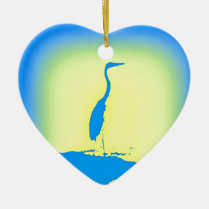 blue heron sunrise ceramic tree decoration