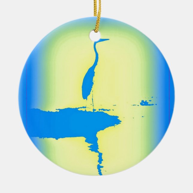 blue heron sunrise ceramic tree decoration (Front)