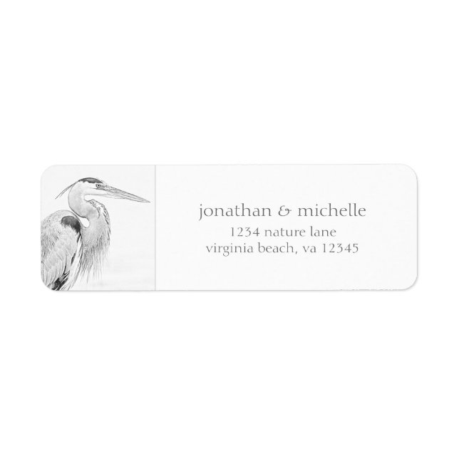 Blue Heron Water Bird Sketch Wedding Address (Front)