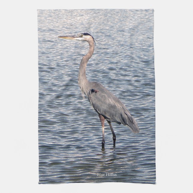 Blue Heron water kitchen towel (Vertical)