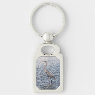 Blue Heron water metal key chain