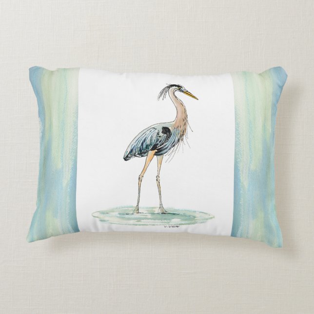 Blue Heron watercolor Decorative Cushion (Back)