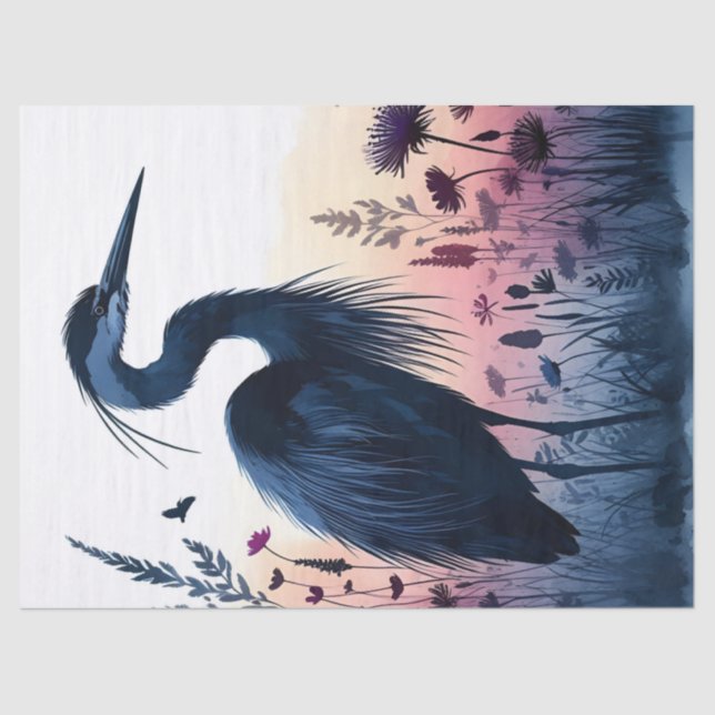Blue Heron Watercolor Tissue Paper (Front)