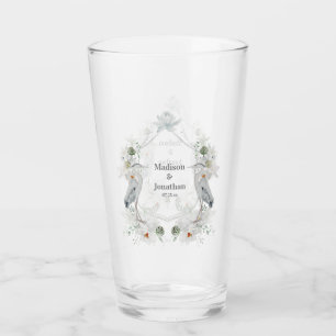 Blue Heron Waterfowl White Watercolor Floral Glass