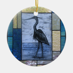 Blue Heron with Blues Ceramic Tree Decoration