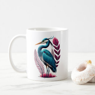 Blue Heron with Some Pink Feathers Serene Wildlife Coffee Mug