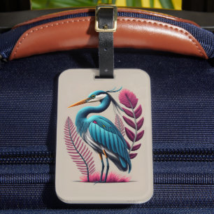 Blue Heron with Some Pink Feathers Serene Wildlife Luggage Tag