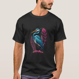 Blue Heron with Some Pink Feathers Serene Wildlife T-Shirt