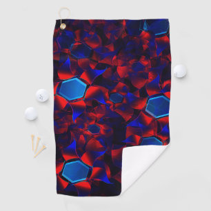Blue hexagon mixed with overlapping red curves golf towel