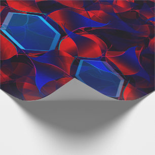 Blue hexagon mixed with overlapping red curves wrapping paper