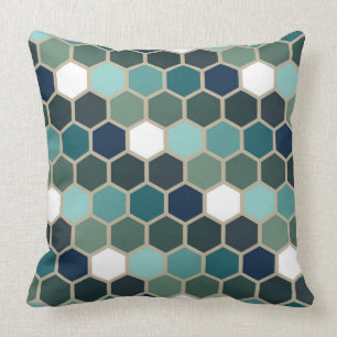 Blue Hexagon Mosaic Trendy Cushion
