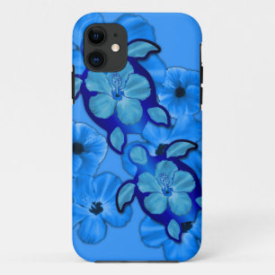 Blue Hibiscus And Honu Turtles iPhone 11 Case